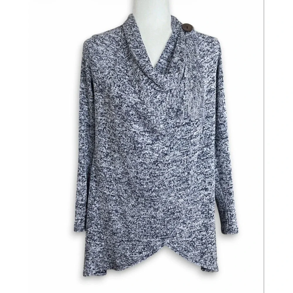 Bobeau Asymmetrical Wrap Sweater Heather Blue Lightweight Cardigan Sz Small USA